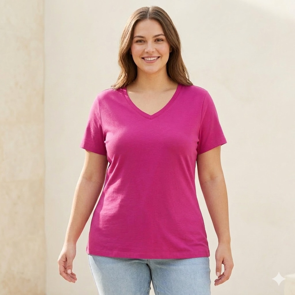 Time and Tru Pink V Neck T Shirt Cotton Basic Tee Size XL